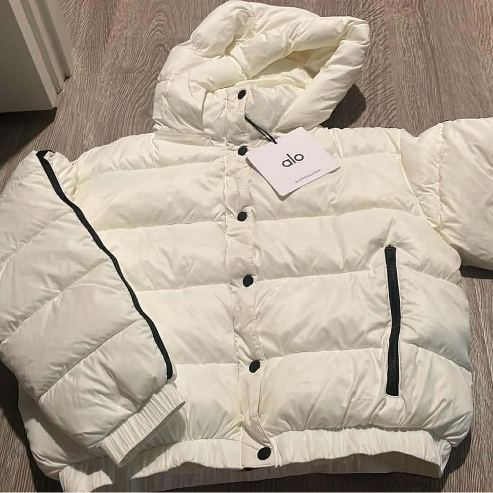 ALO White Puffer Jacket with Black Accents